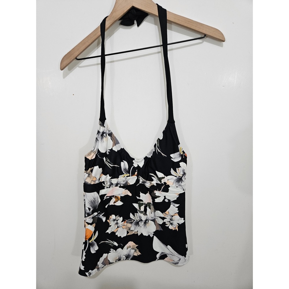 NWT Athleta Polynesia Halter Tankini Top 34 B/C Black Floral Underwire Swim